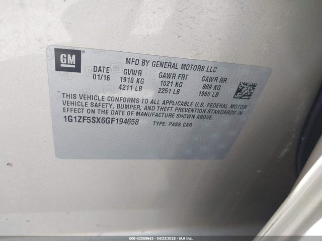 1G1ZF5SX6GF194658 Chevrolet MALIBU 2LT