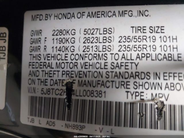 5J8TC2H54LL008381 Acura Rdx Technology Package