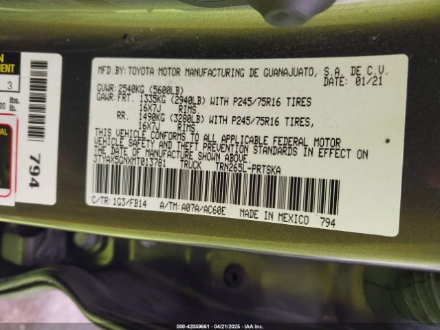 2021 TOYOTA TACOMA 3TYAX5GNXMT013781 Photo 8