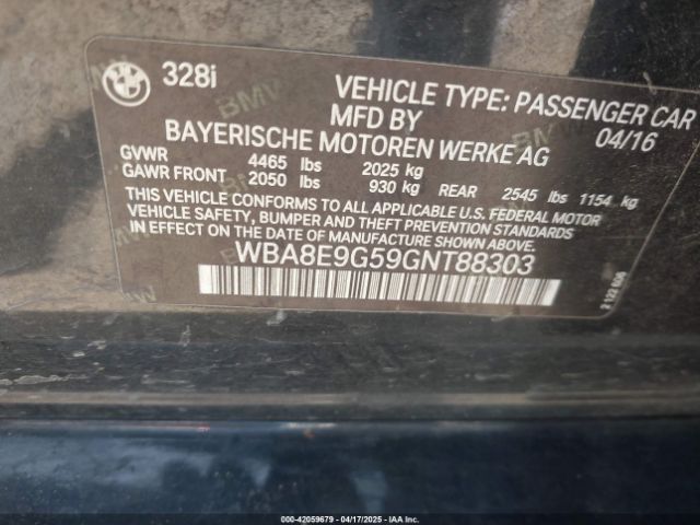 WBA8E9G59GNT88303 BMW 328I