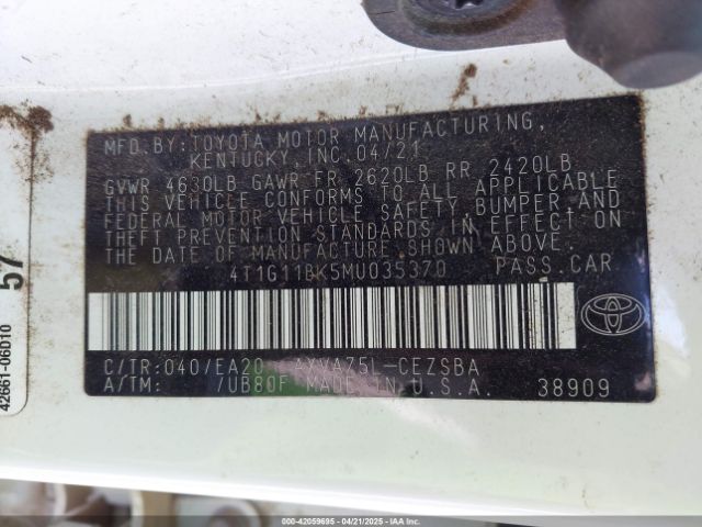 4T1G11BK5MU035370 Toyota Camry Se Awd