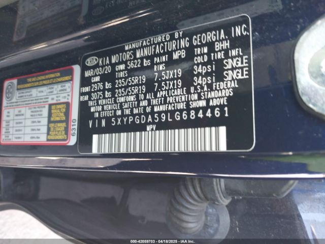 5XYPGDA59LG684461 KIA Sorento 3.3l S