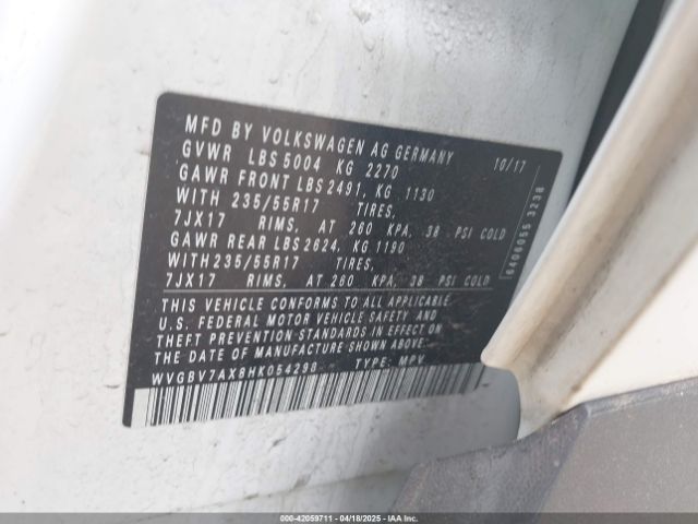 WVGBV7AX8HK054298 Volkswagen Tiguan 2.0t/2.0t S