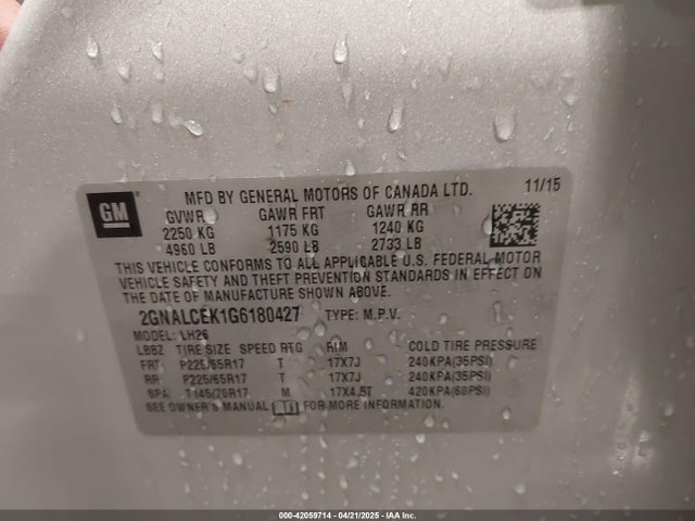 2GNALCEK1G6180427 Chevrolet lea - e85 max, aluminum