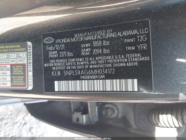 5NPLS4AG6MH034172 Hyundai ELANTRA SEL