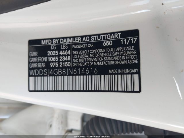 WDDSJ4GB8JN614616 Mercedes-Benz CLA 250 4MATIC
