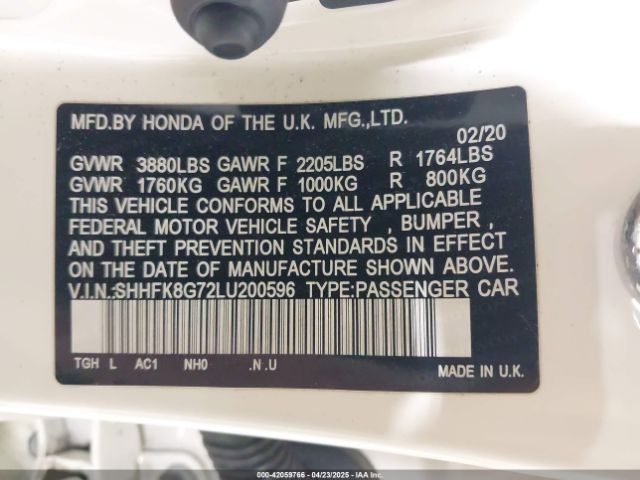 2020 HONDA CIVIC TYPE R SHHFK8G72LU200596 Photo 8