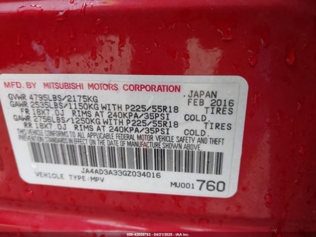 JA4AD3A33GZ034016 Mitsubishi Outlander Se