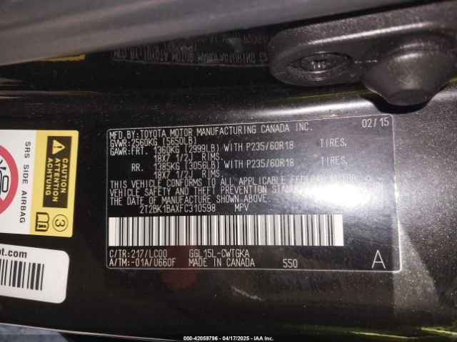 2T2BK1BAXFC310598 Lexus RX 350