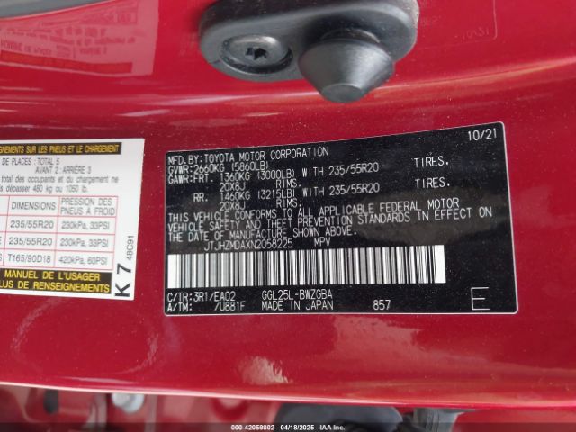 JTJHZMDAXN2058225 Lexus RX 350
