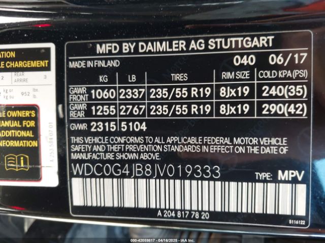 WDC0G4JB8JV019333 Mercedes-Benz m274
