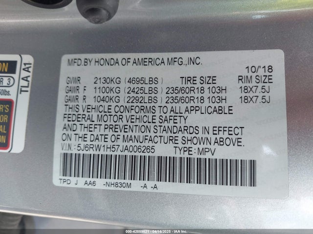 5J6RW1H57JA006265 Honda CR-V EX