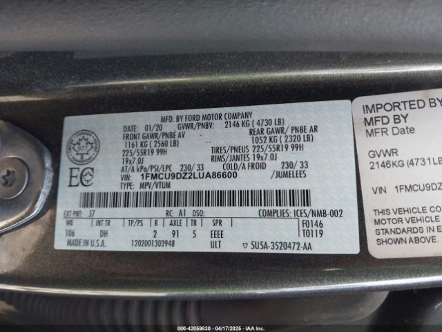 2020 FORD ESCAPE 1FMCU9DZ2LUA86600 Photo 8