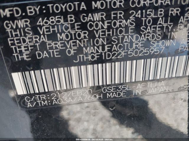 JTHCF1D22F5025957 Lexus IS 250