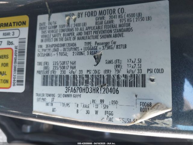 2017 FORD FUSION 3FA6P0HD3HR120406 Photo 8