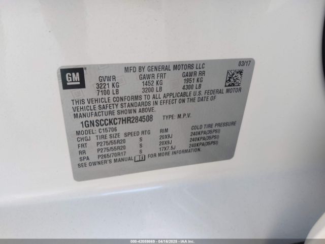 1GNSCCKC7HR284508 Chevrolet Tahoe Premier