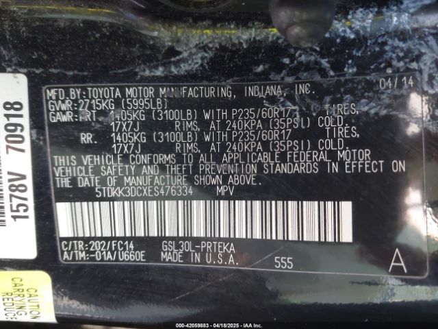5TDKK3DCXES476334 Toyota Sienna Le V6 8 Passenger