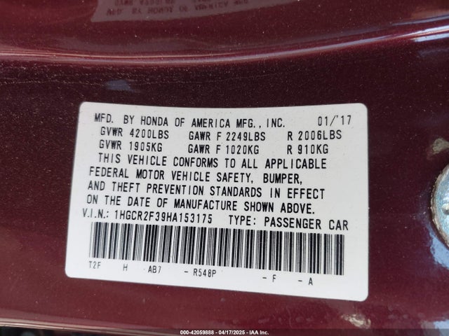 1HGCR2F39HA153175 Honda ACCORD LX