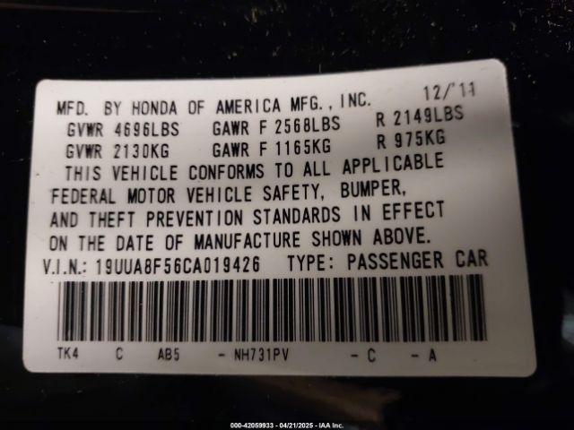 2012 ACURA TL 19UUA8F56CA019426 Photo 8