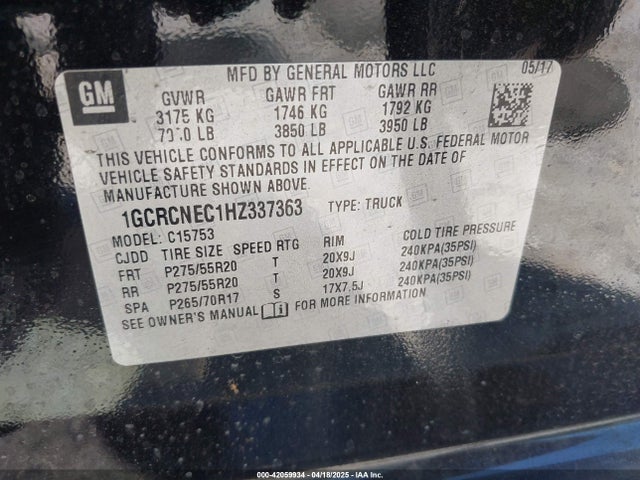1GCRCNEC1HZ337363 Chevrolet Silverado 1500 Wt