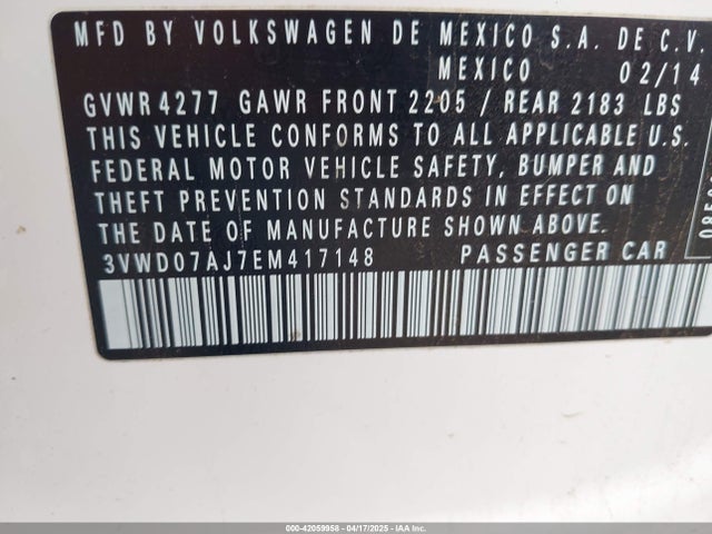 Volkswagen Jetta 1.8t Se 2014 3VWD07AJ7EM417148 Image 9