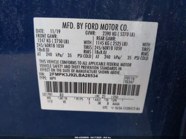 2020 FORD EDGE 2FMPK3J92LBA28534 Photo 8