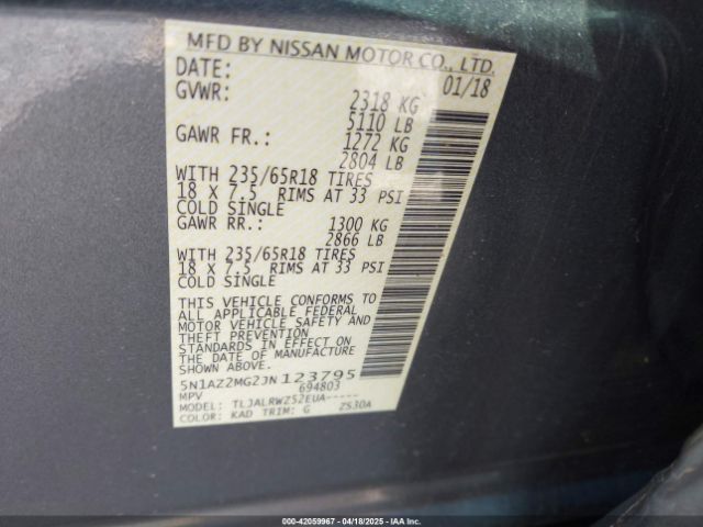 5N1AZ2MG2JN123795 Nissan MURANO SL