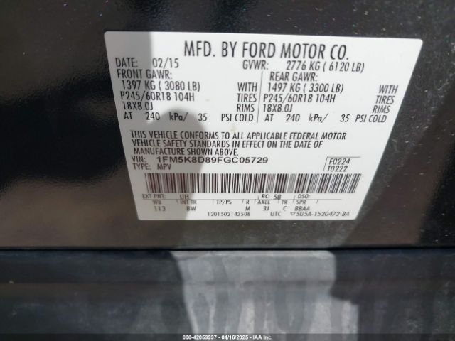 2015 FORD EXPLORER 1FM5K8D89FGC05729 Photo 8