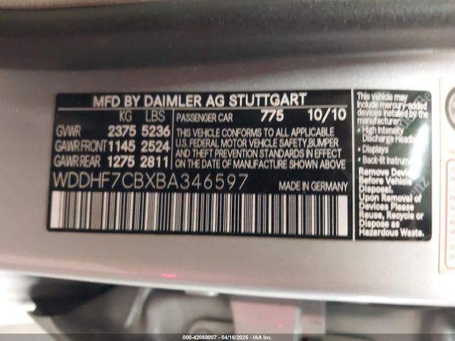 2011 MERCEDES-BENZ E 550 WDDHF7CBXBA346597 Photo 8