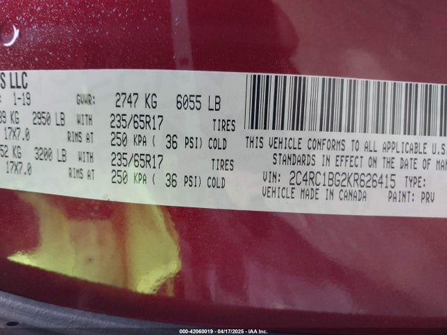 Chrysler Pacifica Touring L 2019 2C4RC1BG2KR626415 Image 9