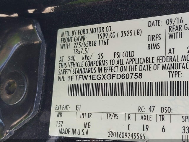 1FTFW1EGXGFD60758 Ford F-150 Xlt