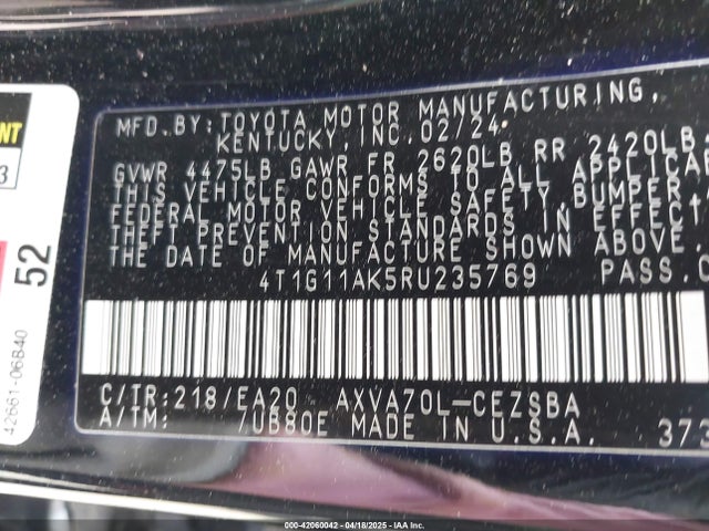 4T1G11AK5RU235769 Toyota CAMRY SE