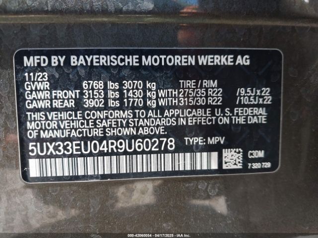 5UX33EU04R9U60278 BMW X5 M60i