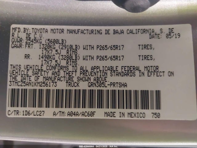 3TMCZ5AN1KM256173 Toyota Tacoma Trd Sport