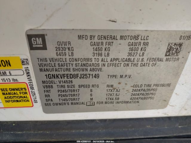 1GNKVFED8FJ257149 Chevrolet Traverse Ls
