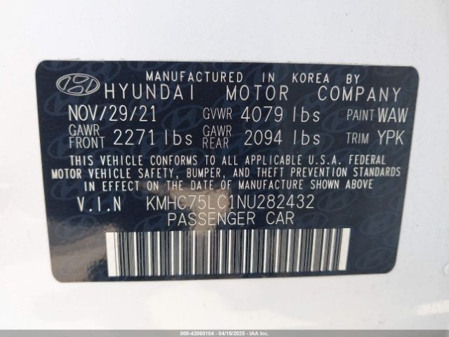 KMHC75LC1NU282432 Hyundai Ioniq Hybrid Se