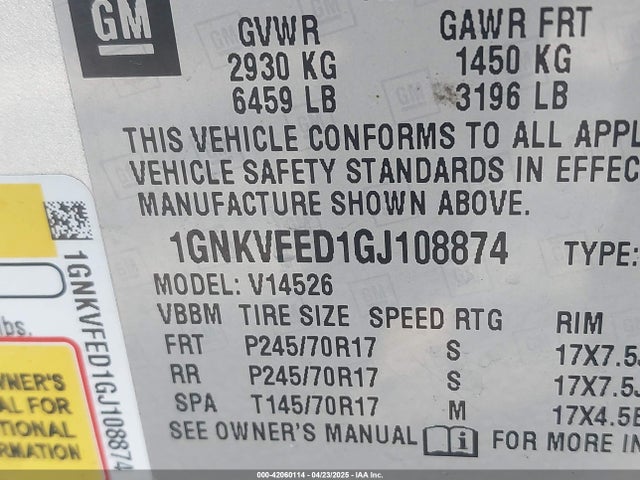 1GNKVFED1GJ108874 Chevrolet Traverse Ls