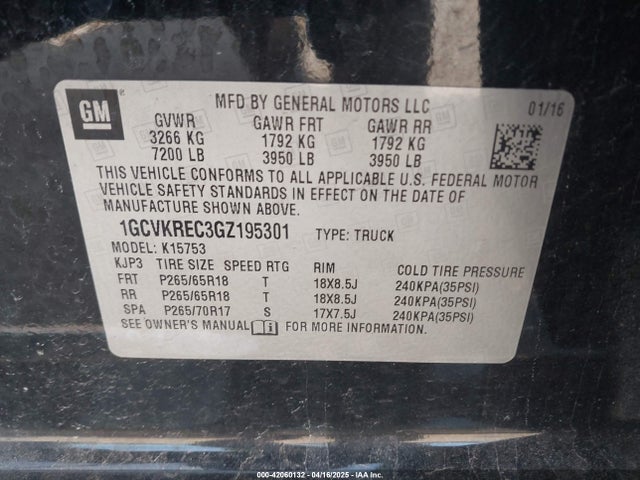1GCVKREC3GZ195301 Chevrolet Silverado 1500 1lt