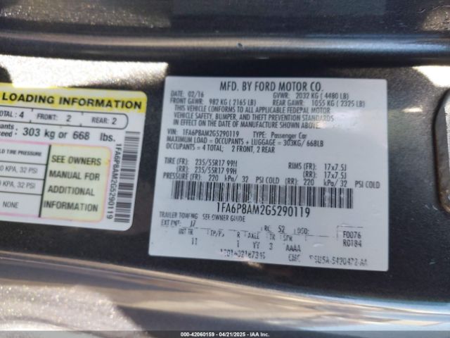 1FA6P8AM2G5290119 Ford Mustang V6