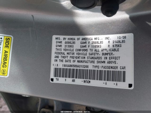 2009 ACURA TL 19UUA86589A010266 Photo 8