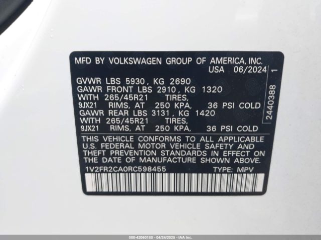 2024 VOLKSWAGEN ATLAS 1V2FR2CA0RC598455 Photo 8