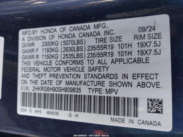 2HKRS6H90SH809835 Honda Cr-v Hybrid Sport Touring