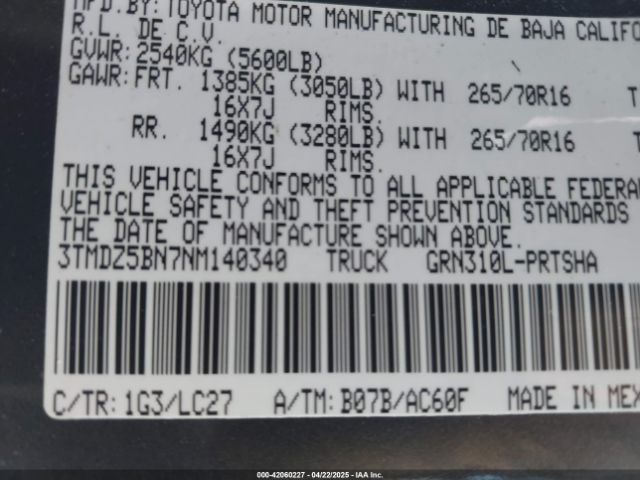 3TMDZ5BN7NM140340 Toyota Tacoma Trd Off Road