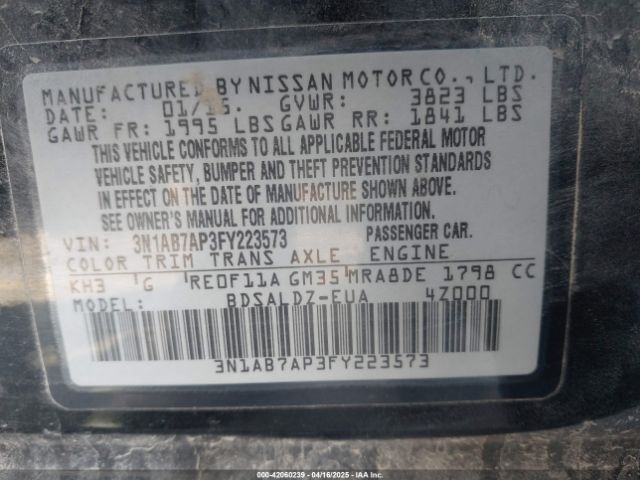 3N1AB7AP3FY223573 Nissan SENTRA SV