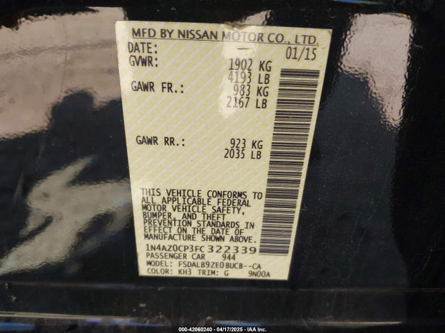 1N4AZ0CP3FC322339 Nissan LEAF S