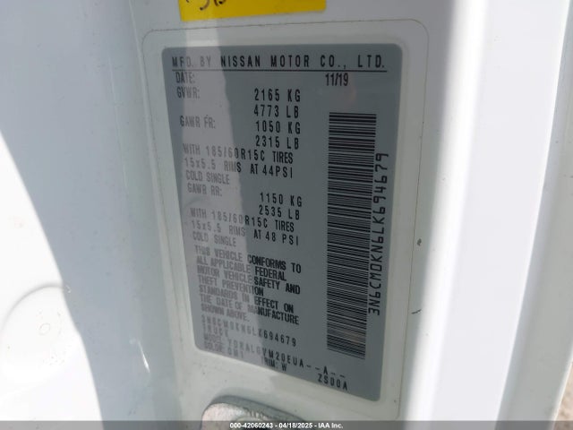 3N6CM0KN6LK694679 Nissan Nv200  Cargo Sv Xtronic Cvt