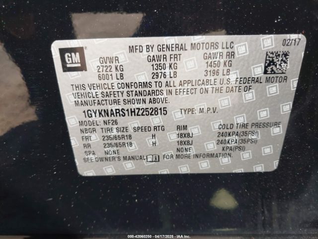 1GYKNARS1HZ252815 Cadillac Xt5 Standard
