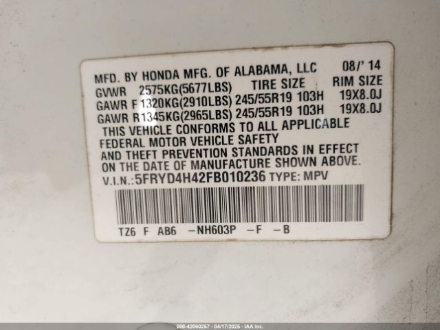 5FRYD4H42FB010236 Acura Mdx Technology Package