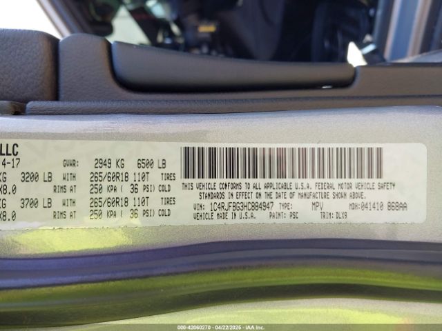 1C4RJFBG3HC884947 Jeep Grand Cherokee Limited 4x4