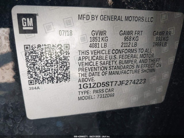 Chevrolet MALIBU LT 2018 1G1ZD5ST7JF274223 Image 9